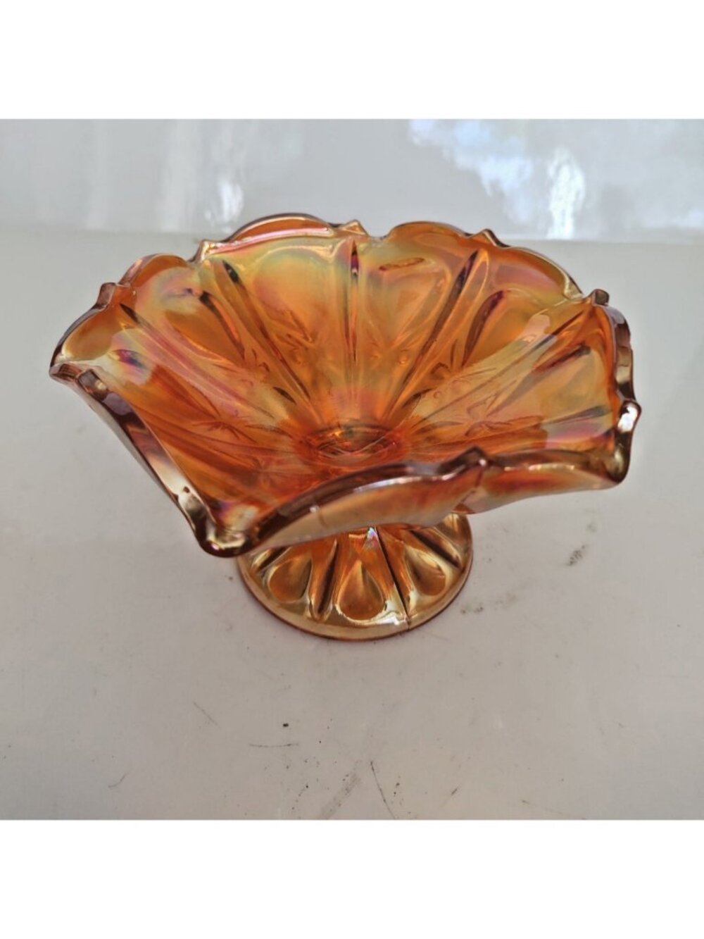 Vintage Imperial Glass Propeller Pattern Marigold Carnival Glass Footed Bowl
